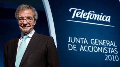 César Alierta, durante la pasada junta de accionistas de Telefónica.