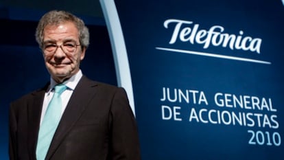 César Alierta, durante la pasada junta de accionistas de Telefónica.