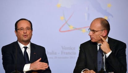 Hollande y Letta, en una comparecencia conjunta.