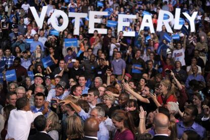 Electores estadounidenses en un acto de la campa&ntilde;a de Barack Obama. 