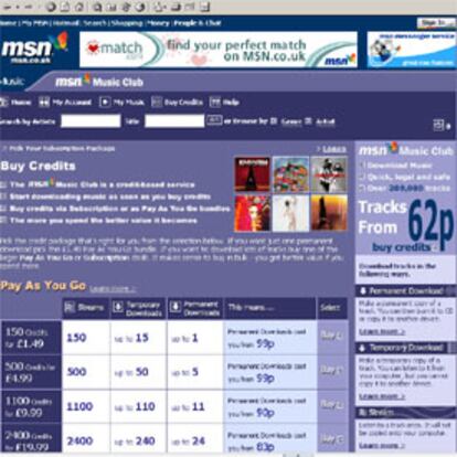 Página <i>web</i> de Microsoft en Reino Unido a través de la que vende canciones en formato digital.