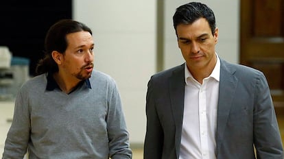 Pablo Iglesias y Pedro Sánchez, en el Congreso.