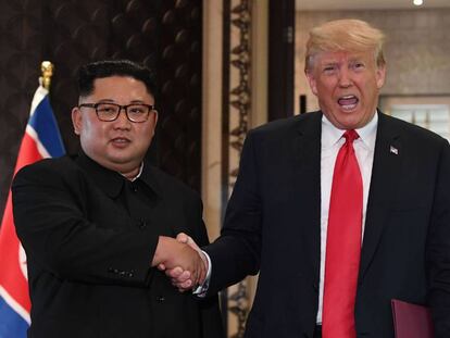 Kim y Trump en su reunión el 12 de junio en Singapur