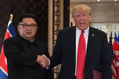 Kim y Trump en su reunión el 12 de junio en Singapur