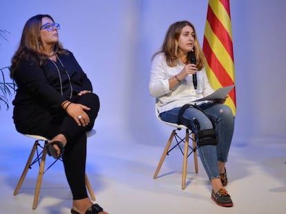 Marta Pascal (c), secretària general del Partit Nacionalista de Catalunya, Olga Tortosa, presidenta, i Antoni Garrell, d'El País de Demà, 