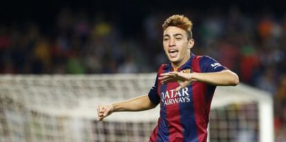 Munir festeja su gol al Elche en el curso anterior.