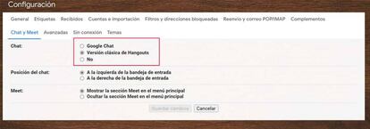 Quitar chat de Gmail