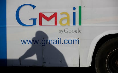 An ad for Google's Gmail appears on the side of a bus on Sept. 17, 2012, in Lagos, Nigeria.