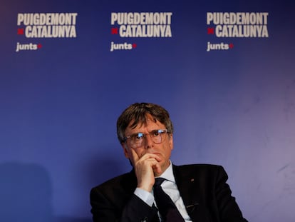 Carles Puigdemont, candidato de Junts, en Perpiñán (Francia), el pasado 16 de abril.