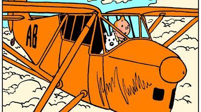 Tintin pilota un Puss Moth en Los cigarros del faraón