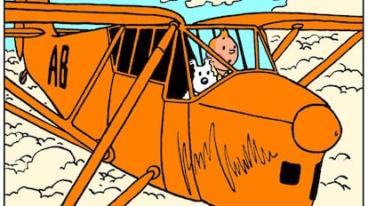 Tintin pilota un Puss Moth en Los cigarros del faraón