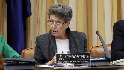 La administradora única provisional de RTVE, Rosa Maria Mateo, este miércoles en el Congreso. 