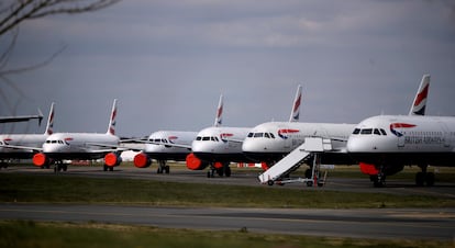 Aviones de British Airways, estacionados en el aeropuerto de Bournemouth.