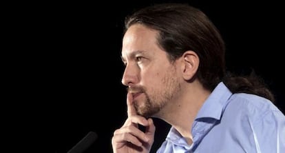 El líder de Podemos y candidato a la Presidencia, Pablo Iglesias, en un mitin.