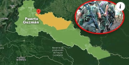 Mapa del lugar del enfrentamiento que dejó al menos 18 muertos en Putumayo, el 20 de noviembre de 2022