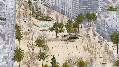 Simulación de 2022 del proyecto Re-Natura para la remodelación de la plaza del Ayuntamiento.