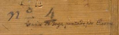 Inscripción que señala que el cuadro representa el cráneo de Goya.