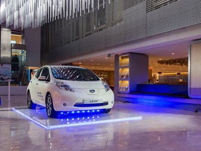 Vehículo Nissan Leaf, en el I Foro Nissan de la Movilidad Sostenible celebrado hoy en Madrid.