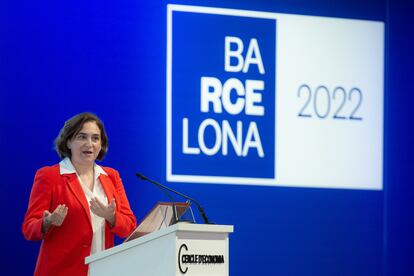 La alcaldesa de Barcelona, Ada Colau, en la reunión del Círculo de Economía.