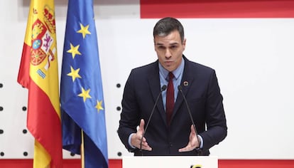 24/01/2020 El presidente del Gobierno, Pedro Sánchez, durante su intervención en el encuentro con representantes de CONESTUR (Consejo Español de Turismo), durante su visita por la Feria Internacional de Turismo, Fitur 2020, en su tercera jornada en Madrid (España), a 24 de enero de 2020.  SOCIEDAD  Eduardo Parra - Europa Press