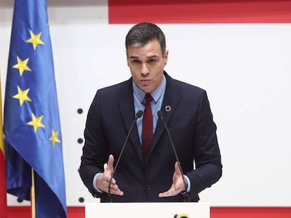 24/01/2020 El presidente del Gobierno, Pedro Sánchez, durante su intervención en el encuentro con representantes de CONESTUR (Consejo Español de Turismo), durante su visita por la Feria Internacional de Turismo, Fitur 2020, en su tercera jornada en Madrid (España), a 24 de enero de 2020.  SOCIEDAD  Eduardo Parra - Europa Press