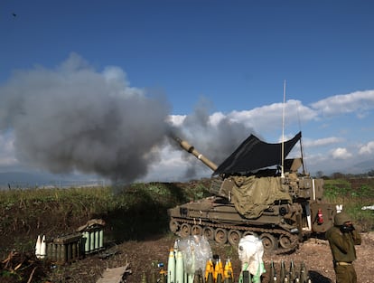 An Israeli artillery unit fires into Lebanon, in an unidentified area, Jan. 4.