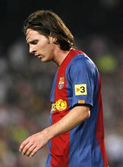 Messi, cabizbajo tras el partido contra el Espanyol.
