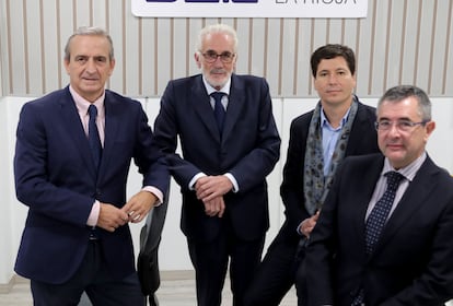 Alberto Calvo (Aresol Renovables), Francisco Achiaga (Grupo Ríos), Pedro Montenegro (Wurth) y Raúl Blanco (Ecotelia).