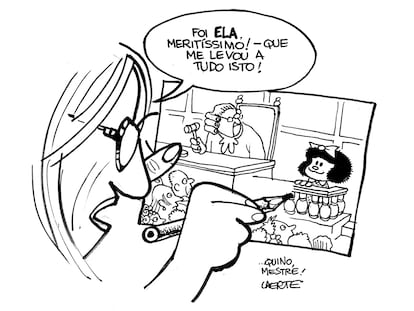 Homenagem a Quino feita pela cartunista Laerte em 2014.