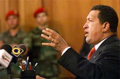 El presidente Chávez, durante una rueda de prensa en el Palacio de Miraflores.