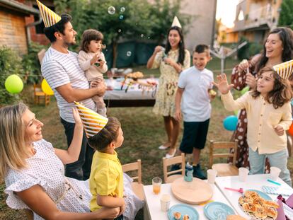 Birthday celebration in backyard, whole family is there