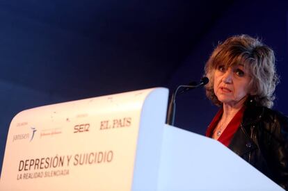 La ministra de Sanidad en funciones, María Luisa Carcedo, durante su intervención en la jornada 'Depresión y suicidio. La realidad silenciada'.