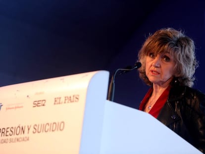 La ministra de Sanidad en funciones, María Luisa Carcedo, durante su intervención en la jornada 'Depresión y suicidio. La realidad silenciada'.