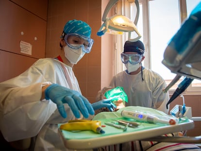 Prácticas en la Facultad de Odontología de la Universidad Complutense, el pasado mayo,