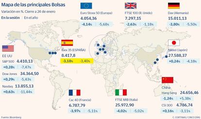 Mapa de las principales Bolsas el 24 de enero de 2022