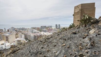 Zona arrasada por el fuego en la monta&ntilde;a de Cullera.