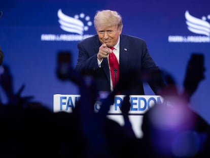 Donald Trump, durante su intervención de este sábado en la convención de la Coalición Fe y Libertad.