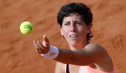 Carla Suárez, durante un partido en París.