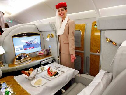 Suite privada de 'first class' en un A-380 de Emirates.