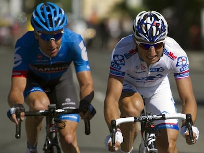 Pierrick Fédrigo (derecha), junto a Vande Velde durante su escapada.