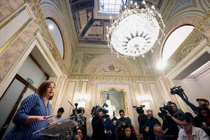 La presidenta del Congreso, Francina Armengol, declara el 5 de marzo en el Congreso de los Diputados ante los medios sobre el 'caso Koldo' en Baleares, la comunidad que presidió hasta el pasado julio.