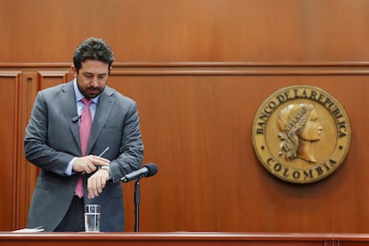 Diego Guevara en una conferencia de prensa en el Banco de la República, el 31 de enero en Bogotá, Colombia.