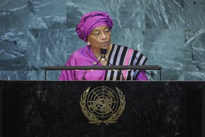 La presidenta de Liberia, Ellen Johnson Sirleaf, durante un discurso pronunciado en la sede de la ONU, en Nueva York, el 24 de septiembre de 2010.