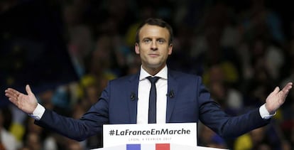 Emmanuel Macron durante su mitin en Lyon, este s&aacute;bado.