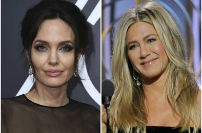 Las actrices Angelina Jolie y Jennifer Aniston en los Globos de Oro 2018.