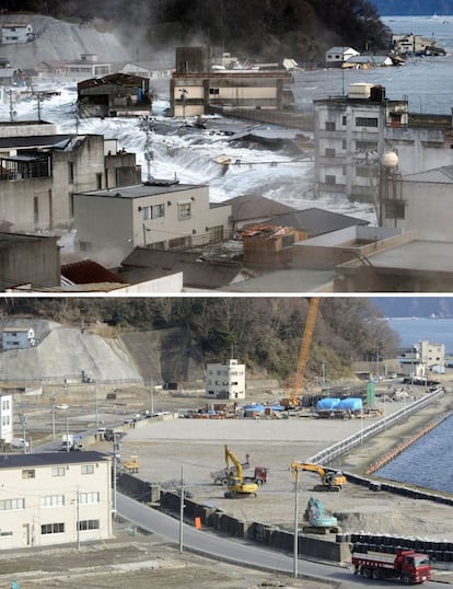 Los trabajos de reconstrucción aún continúan en el puerto de Kamaishi.