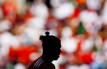 Gareth Bale, calentando antes del partido contra Irán. 