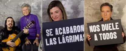 Huecco, con Pilar Bardem; Bibiana Aído e Iñaki Gabilondo, en imágenes del vídeo de la campaña.