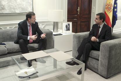 Jos Luis Rodrguez Zapatero y Mariano Rajoy, durante el encuentro que mantuvieron ayer.