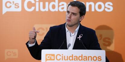 El presidente de Ciudadanos, Albert Rivera, tras la Ejecutiva Nacional de su partido este martes.